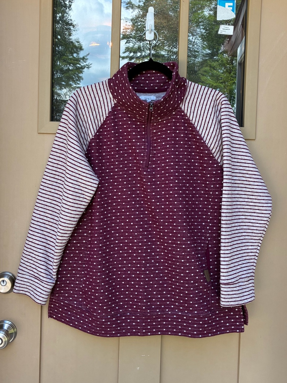 Maurices Partial Zip Pullover Sweatshirt Maroon and Cream Women's Large